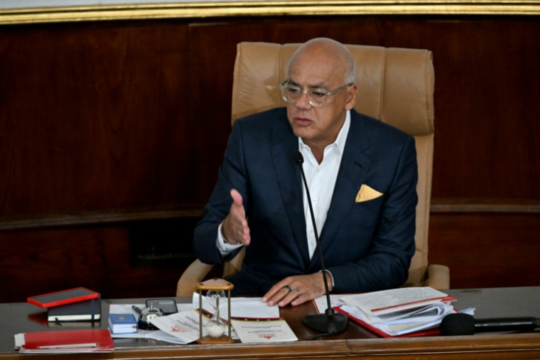 Le président de l'Assemblée nationale du Venezuela, Jorge Rodriguez, lors d'une session plénière à l'Assemblée nationale à Caracas, le 22 janvier 2026 ( AFP / Juan BARRETO )