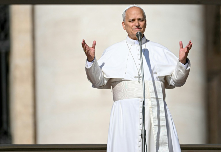 Pope Leo XIV speaks ahead of a Holy Mass and canonisation ceremony of Blessed Carlo Acutis and Pier Giorgio Frassati in St Peter's Square at the Vatican on September 7, 2025. An Italian teenager dubbed "God's Influencer" for his efforts to spread the Catholic faith online will become the first millennial saint Sunday at a canonisation attended by thousands of pilgrims. Computer whiz Carlo Acutis, who died of leukemia in 2006 aged 15, will be raised to sainthood by Pope Leo XIV in a solemn ceremony in St Peter's Square at the Vatican. Italian Pier Giorgio Frassati, a mountaineering enthusiast who died in 1925 and was known for his social and spiritual commitment, will also be made a saint on September 7, 2025. ( AFP / Filippo MONTEFORTE )