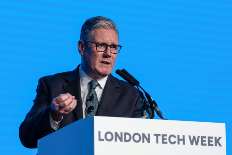 Le Premier ministre britanique Keir Starmer, lors d'un discours à l'ouverture de la Tech Week à Londres, le 9 juin 2025 ( POOL / Carl Court )