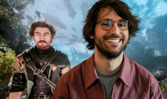 Le fondateur de Sandfall Interactive, Guillaume Broche, pose devant une image du jeu "Clair Obscur, Expedition 33" à Montpellier, le 10 avril 2025 ( AFP / GABRIEL BOUYS )