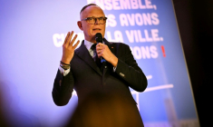 Édouard Philippe, président du parti Horizons et maire du Havre, candidat à sa réélection aux prochaines municipales, lors d'un meeting de campagne au Havre, le 28 janvier 2026 en Seine-Maritime ( AFP / Lou BENOIST )