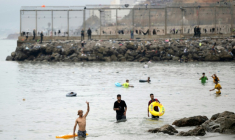 Des jeunes migrants arrivant à Ceuta en nageant le 31 juillet 2026 ( AFP / JORGE GUERRERO )
