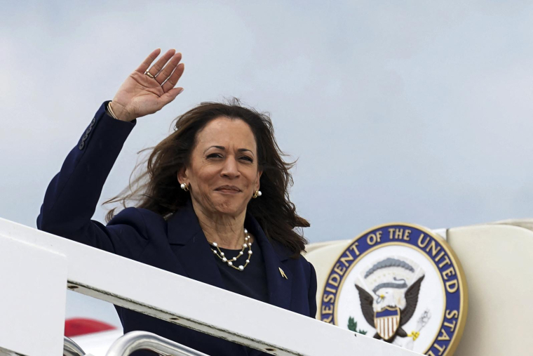 Kamala Harris à l'Andrews Air Force Base, dans le Maryland, aux Etats-Unis, le 31 juillet 2024. ( POOL / KEVIN LAMARQUE )