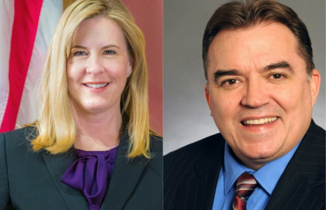Cette combinaison montre deux images fournies à l'AFP de Melissa Hortman (à gauche) et John Hoffman, deux élus démocrates tuée et blessé samedi matin dans le Minnesota ( Minnesota State Legislature / Minnesota Senate photographer's office )
