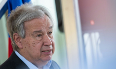 Le secrétaire général des Nations Unies, Antonio Guterres, au cours d'une conférence de presse à Petion-Ville, Haïti, le 16 juin 2026. ( AFP / Clarens SIFFROY )