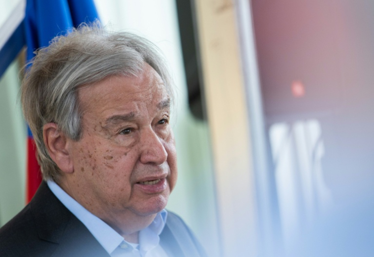 Le secrétaire général des Nations Unies, Antonio Guterres, au cours d'une conférence de presse à Petion-Ville, Haïti, le 16 juin 2026. ( AFP / Clarens SIFFROY )