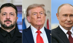 Ce combo montre de gauche à droite le président ukrainien Volodymyr Zelensky et le président américain Donald Trump à Washington, le 18 août 2025, et le président russe Vladimir Poutine à Anchorage, en Alaska, le 15 août 2025 ( AFP / ANDREW CABALLERO-REYNOLDS )