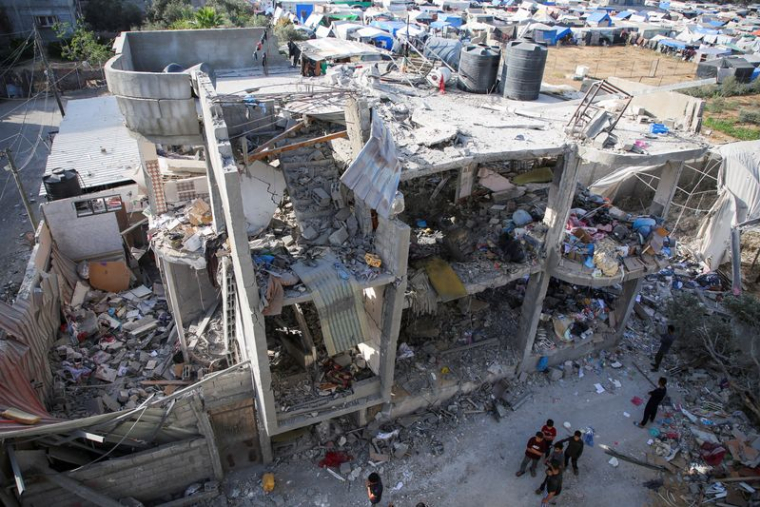 Les dommages d'une frappe israélienne, à Rafah, dans le sud de la bande de Gaza