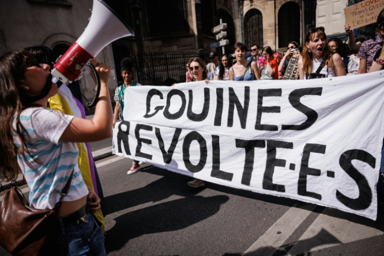 Des manifestantes lors de la Journée de la visibilité lesbienne à Paris le 26 avril 2026 ( AFP / SIMON WOHLFAHRT )