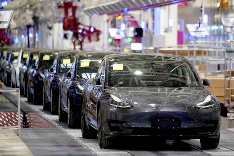 Des véhicules Tesla Model 3 fabriqués dans une usine à Shanghai