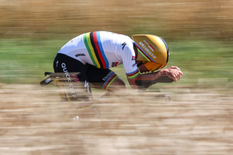 Le Belge Remco Evenepoel lors de la cinquième étape du Tour de France autour de Caen, le 9 juillet 2025 ( AFP / Anne-Christine POUJOULAT )