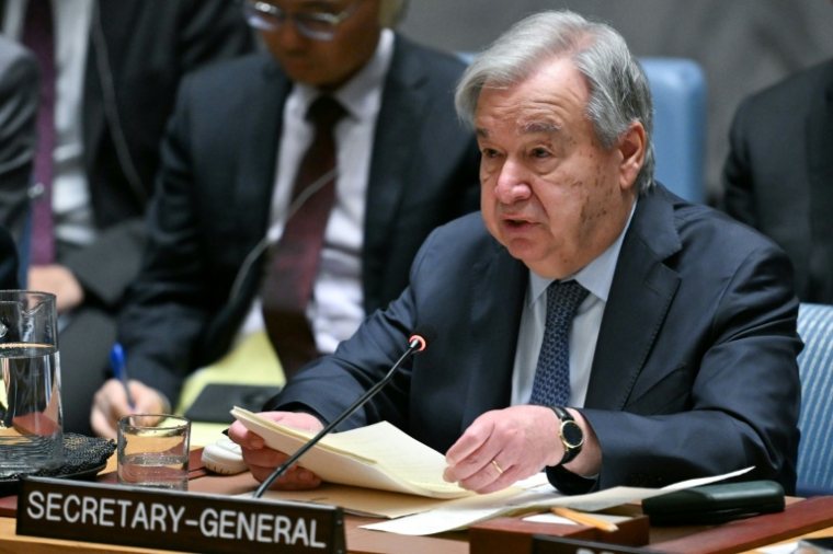 Le secrétaire général de l'ONU, Antonio Guterres, prend la parole lors d'une réunion du Conseil de sécurité des Nations unies, au siège de l'ONU à New York, le 10 juin 2026 ( AFP / ANGELA WEISS )