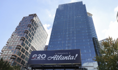 L'entrée du site de la réunion des ministres des Affaires étrangères du G20 à Atlanta (Etats-Unis), le 29 octobre 2026 ( AFP / ERIK S. LESSER )