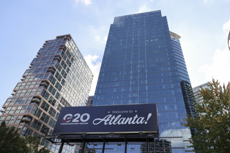 L'entrée du site de la réunion des ministres des Affaires étrangères du G20 à Atlanta (Etats-Unis), le 29 octobre 2026 ( AFP / ERIK S. LESSER )