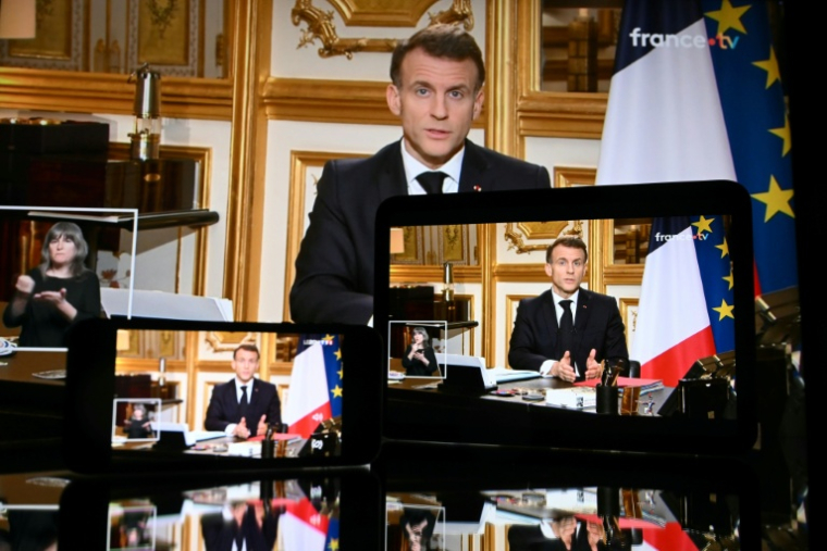 Allocution télévisée du président Emmanuel Macron, le 3 mars 2026 à Paris ( AFP / SEBASTIEN BOZON )