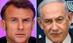 Combo des photos du président français Emmanuel Macron et du Premier ministre israélien Benjamin Netanyahu ( AFP / Ludovic MARIN )