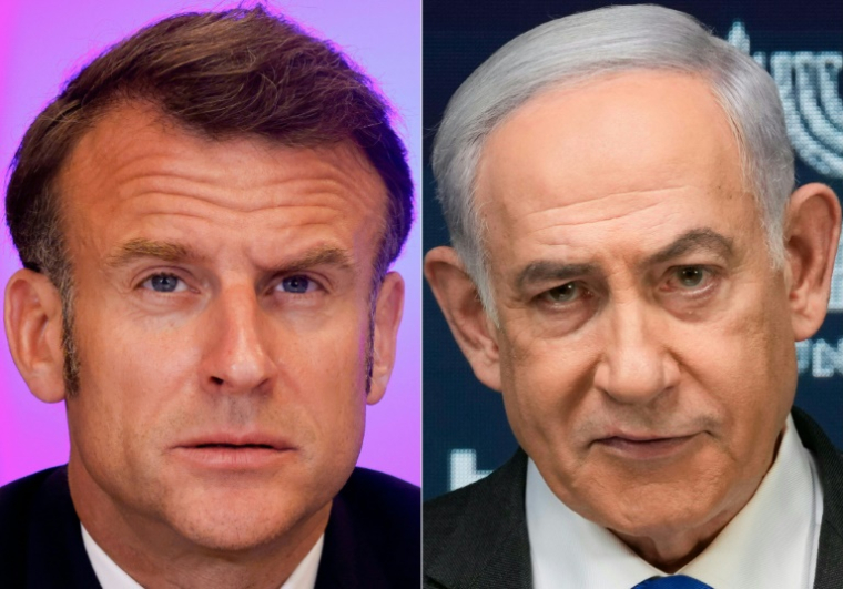 Combo des photos du président français Emmanuel Macron et du Premier ministre israélien Benjamin Netanyahu ( AFP / Ludovic MARIN )