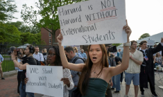 Rassemblement des étudiants de Harvard pour la liberté en soutien aux étudiants internationaux sur le campus de l'université à Boston, dans le Massachusetts, le 27 mai 2025 ( AFP / Rick Friedman )