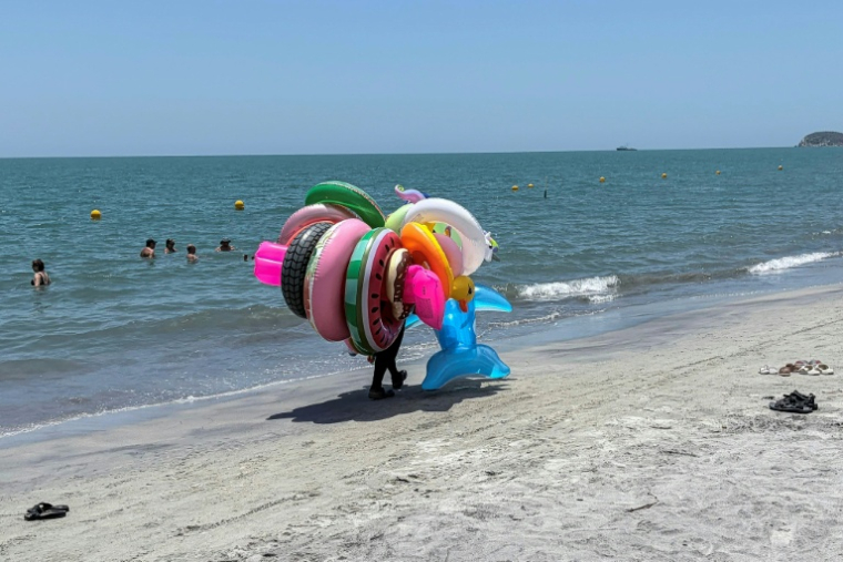 Un vendeur de bouées dans le parc national naturel Tayrona, en Colombie, le 19 avril 2019 ( AFP / Luis ACOSTA )