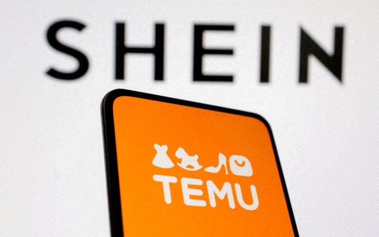 L'illustration montre les logos Shein et Temu