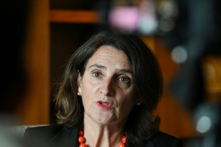 Teresa Ribera, vice-présidente exécutive de la Commission européenne, chargée de la transition écologique et de la concurrence, lors d'un entretien avec l'AFP le 14 juillet à Pékin ( AFP / GREG BAKER )