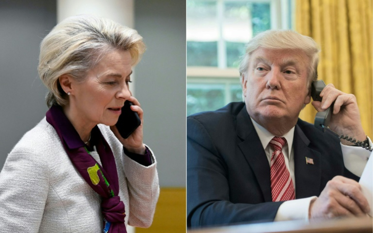Image composée d'Ursula von der Leyen à Bruxelles en mai 2023 et de Donald Trump à Washington en juin 2017 ( AFP / JOHN THYS )
