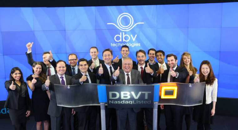 L'équipe de DBV Technologies lors de l'introduction de la biotech au Nasdaq. (© DBV Technologies)