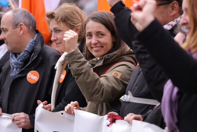 Sophie Binet à Paris, le 6 avril 2023. ( AFP / THOMAS SAMSON )