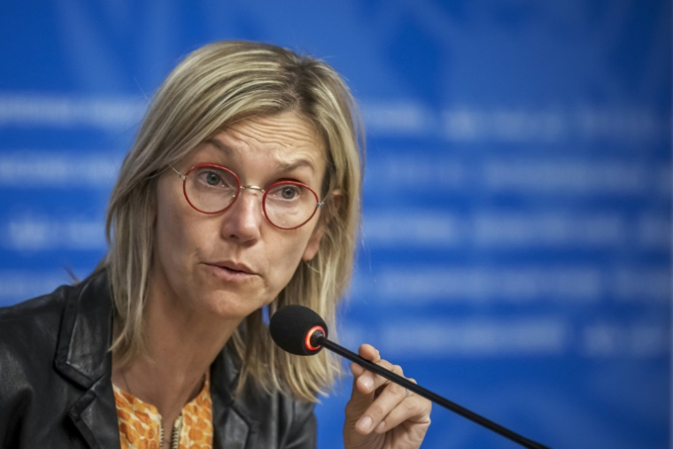 La ministre française de la Transition écologique, Agnès Pannier-Runacher, le 13 août 2025 à Genève ( AFP / Fabrice COFFRINI )