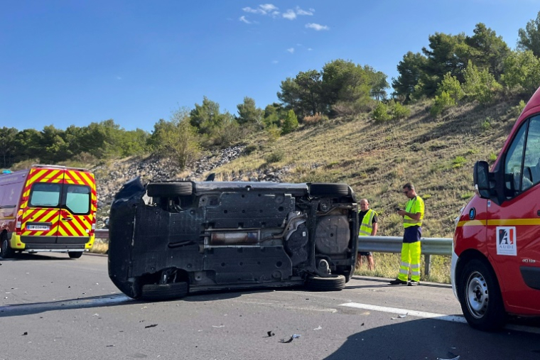 Un accident sur une autoroute près de Foncouverte, le 24 septembre 2024 dans l'Aude ( AFP / Valery HACHE )