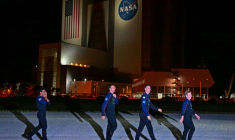 L'équipage de la mission Axiom 4 à Cap Canaveral, en Floride, le 24 juin 2025 ( AFP / Giorgio VIERA )