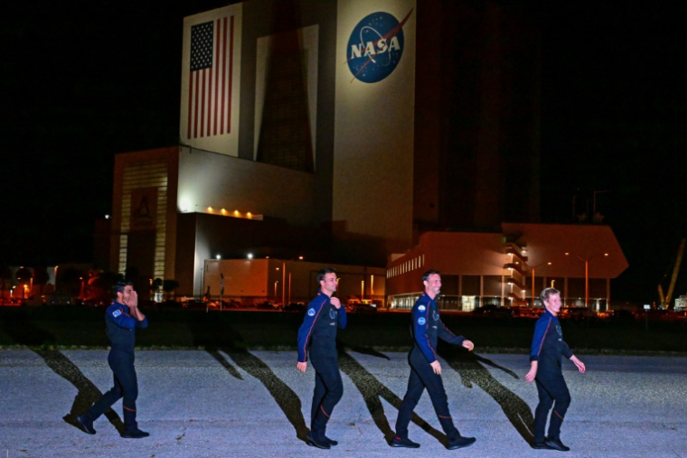 L'équipage de la mission Axiom 4 avant leur décollage à Cap Canaveral, en Floride, le 24 juin 2025 ( AFP / Giorgio VIERA )
