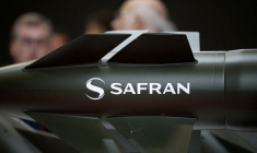 Le logo de Safran est affiché au salon Eurosatory à Villepinte