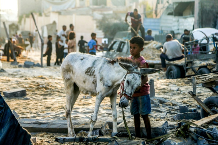 Dans les ruines de Khan Younès, dans le sud de la bande de Gaza, le 28 juillet 2025 ( AFP / - )