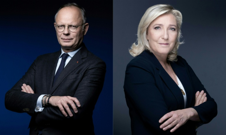 Montage réalisé le 7 juillet 2026 montrant Édouard Philippe le 26 février 2025, et Marine Le Pen, le 20 octobre 2021 à Paris ( AFP / JOEL SAGET )
