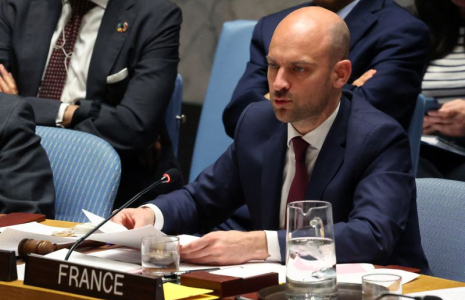 Le ministre français de l'Europe et des Affaires étrangères Jean-Noël Barrot au Conseil de sécurité des Nations Unies au siège de l'ONU à New York