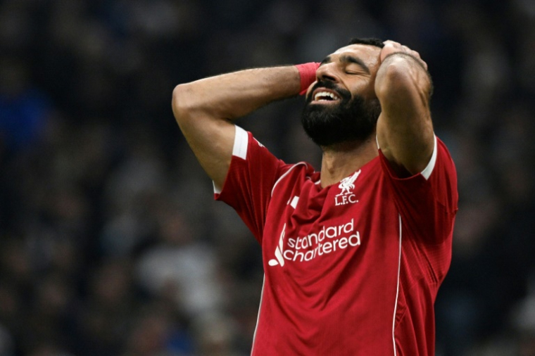 L'attaquant de Liverpool Mohamed Salah, après une occasion manquée contre l'OM en Ligue des champions, le 21 janvier 2026 au Vélodrome ( AFP / Miguel MEDINA )