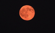 En Grèce, la pleine lune de l'esturgeon se lève derrière le temple de Poséidon
