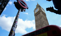 La station de métro Westminster dans le centre de Londres, le 21 avril 2024, nouvelle journée de grève à l'appel des conducteurs ( AFP / CARLOS JASSO )