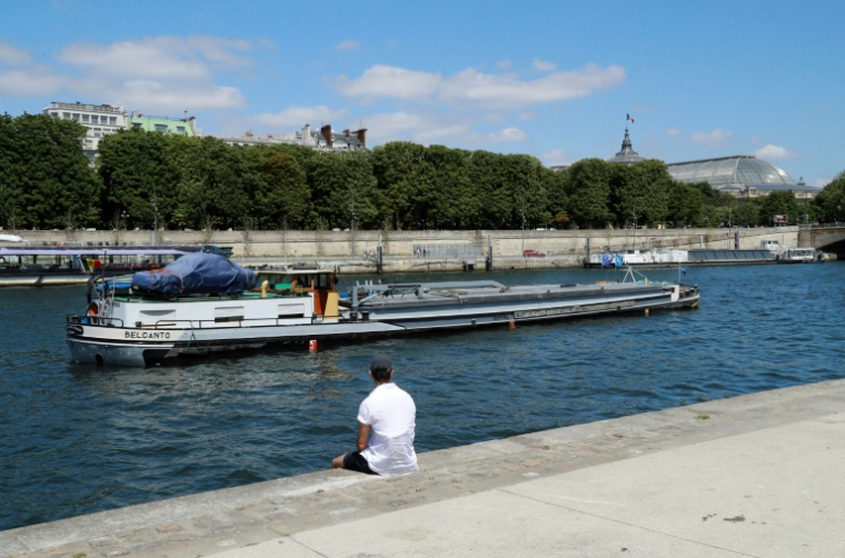 Une péniche de fret passe sur la Seine à Paris, le 23 juin 2017 ( AFP / JACQUES DEMARTHON )