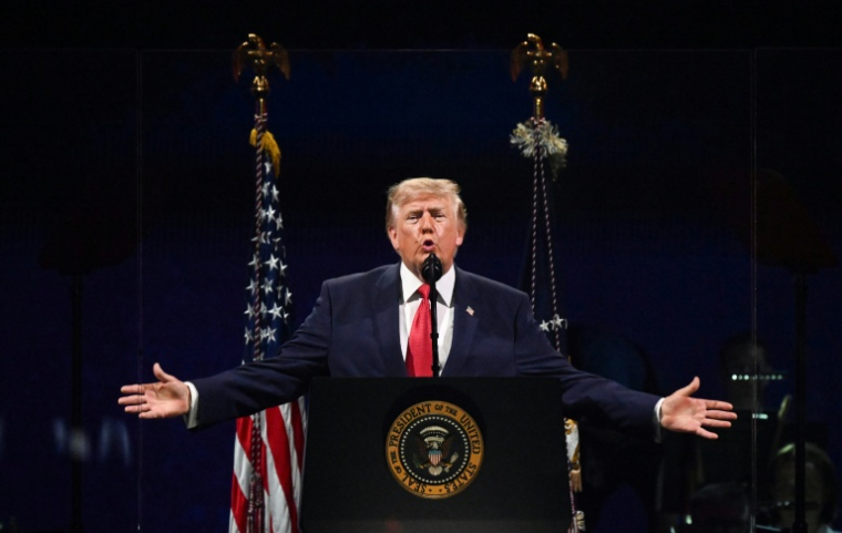 Donald Trump durant son discours à l'occasion des 250 ans des Etats-Unis, le 4 juillet 2026 à Washington ( AFP / Alex WROBLEWSKI )