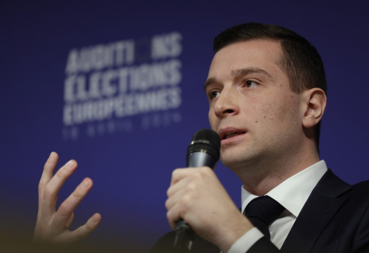 Jordan Bardella à Paris, le 18 avril 2024. ( AFP / GEOFFROY VAN DER HASSELT )