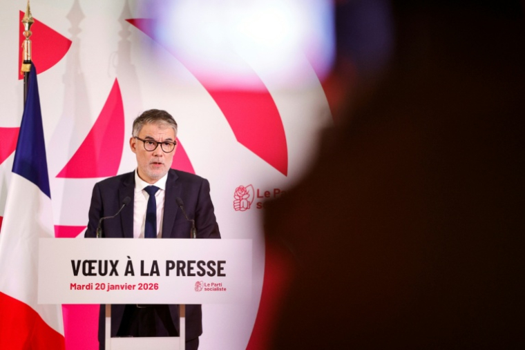 Olivier Faure, premier secrétaire du parti socialiste (PS),  présente ses vœux à la presse, à Paris, le 20 janvier 2026 ( AFP / GEOFFROY VAN DER HASSELT )