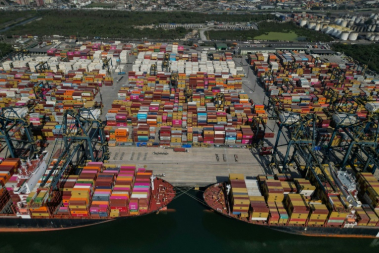 Vue aérienne du port de Santos, au Brésil, le 17 juillet 2025 ( AFP / Nelson ALMEIDA )