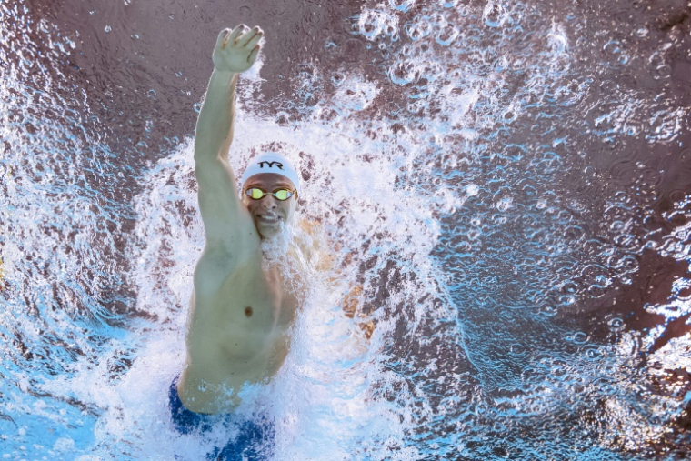 Léon Marchand, lors de la demi-finale du 200 m quatre nages aux Championnats du monde à Singapour, le 30 juillet 2025 ( AFP / François-Xavier MARIT )
