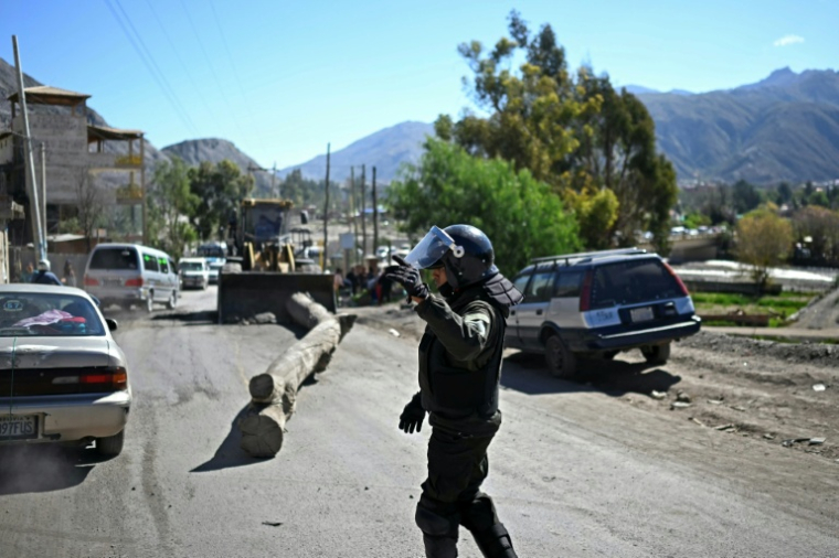 Des membres des forces de sécurité dégagent une route auparavant bloquée par des manifestants réclamant la démission du président bolivien Rodrigo Paz à Carreras, dans le département de La Paz, en Bolivie, le 5 juin 2026 ( AFP / Marvin RECINOS )