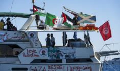 Navire de la flottille pour Gaza, au mouillage le 26 septembre 2025 au sud de la Crète ( AFP / Eleftherios ELIS )