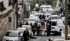 Les lieux d'un incident suspecté d'être une fusillade, selon un porte-parole de la police, à l'extérieur de la vieille ville de Jérusalem