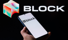 Le logo du gorupe Block. (Photo by Jonathan Raa / NurPhoto / NurPhoto via AFP)