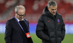 L'entraîneur et le conseiller du Paris St Germain, Luis Enrique et Luis Campos